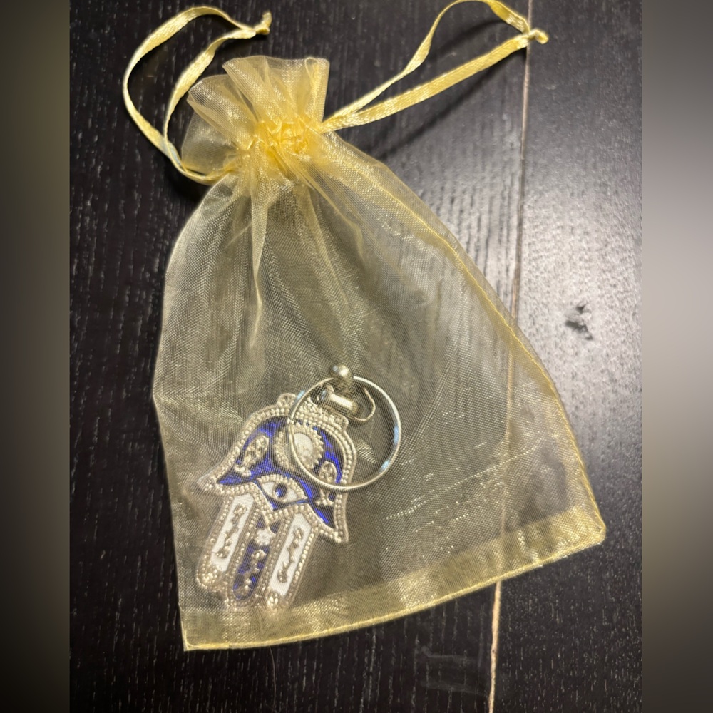 Silver and Blue Hamsa Keychain